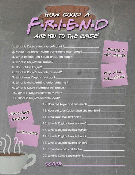 Who knows me better questions. FRIENDS TV Show Trivia Bridal Shower Game Printable, How ...