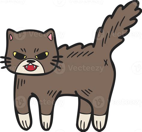 Hand Drawn Angry Cat Illustration In Doodle Style 17303286 Png
