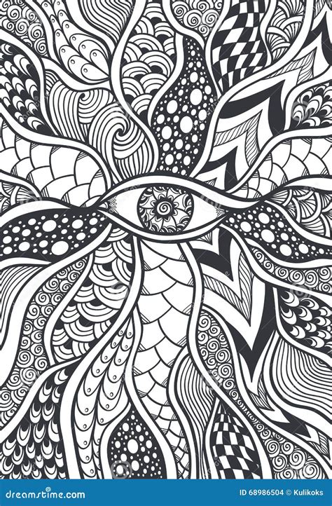Zen Doodle Or Zen Tangle Texture Or Pattern With Eye Black On White