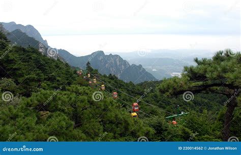 Lushan Mountain In Jiangxi Province China Cable Cars Ascending Mount