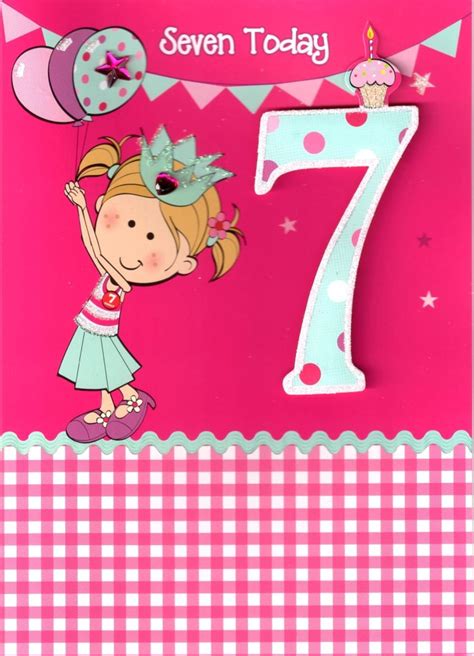 Girls 7th Birthday 7 Seven Today Card Cards Love Kates