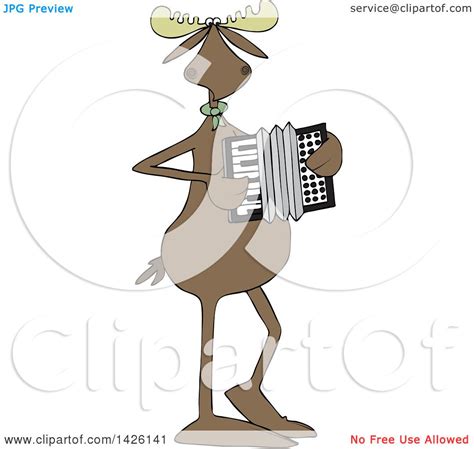 Clipart Of A Cartoon Musician Moose Playing An Accordion Royalty Free