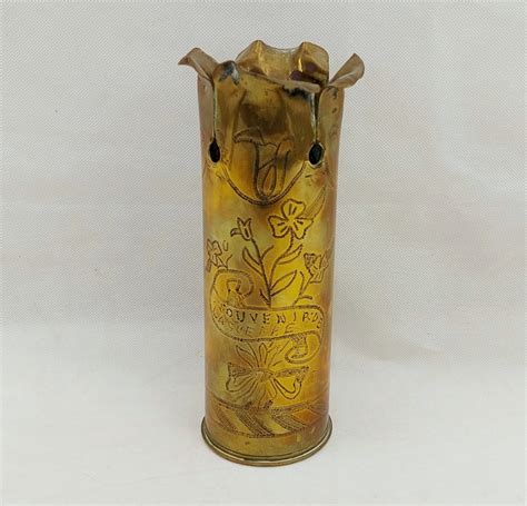 Ww1 Trench Art 1913 French 75mm Shell Case Souvenir Of War Engraved