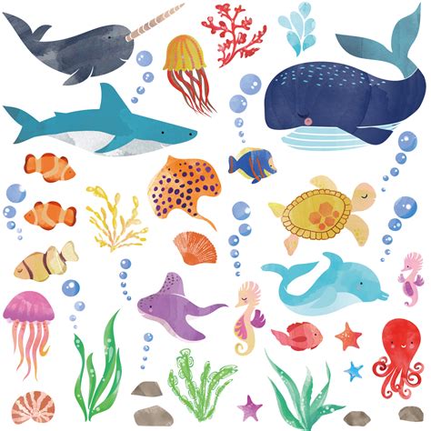 Whether arranged with a variety of elements or dominated by a single statement piece, your wall will never look so good! Watercolor Ocean Creatures/Under The Sea Fish Wall Decor/Wall Stickers/Wall Decals for Kids Room ...