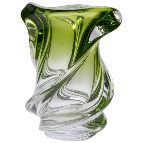 Art Deco Val St Lambert Chartreuse Overlay Covered Vase At 1stdibs