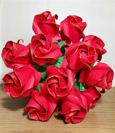 Dozen Roses Paper Rose Bouquet Origami Roses Red Roses Etsy
