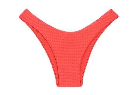 Embossed Textured Coral Pink High Leg Bikini Bottom Bottom Dots