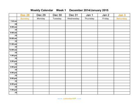 Besides, it enables one to meet the individual goals and the organizational targets too, within a stipulated time frame. Weekly Calendar 2015 - Free Weekly Calendar Templates