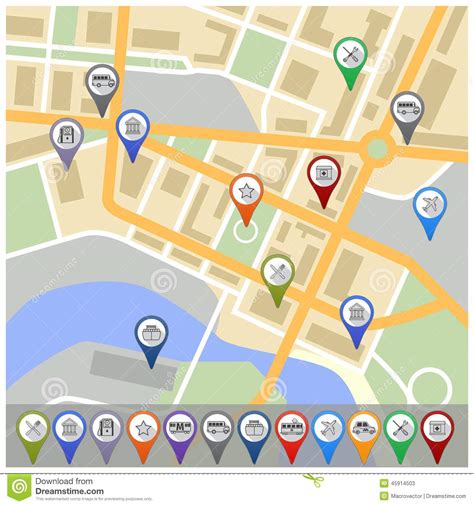 With live view in google maps, see the way you need to go with arrows and directions placed right on top of your world. Map With Gps Icons Stock Vector - Image: 45914503