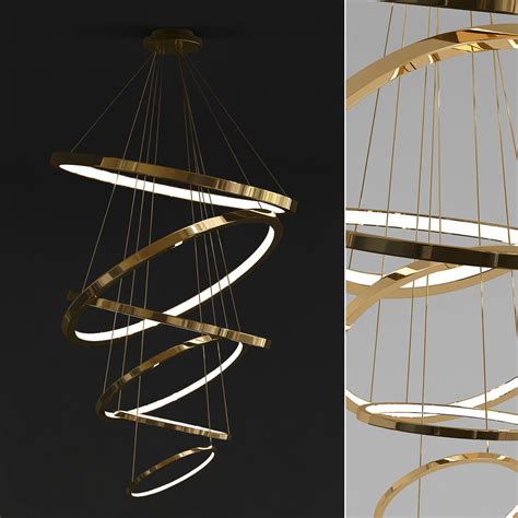 Crafted with exquisitely textured wood veneer, this stunning, curvilinear piece casts radiant, ethereal light that highlights the natural grain of the wood while softly diffusing into the room. 3D LED Swirl Six Ring Chandelier Pendant Light | CGTrader