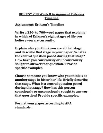 Uop Psy 230 Week 8 Assignment Eriksons Timeline