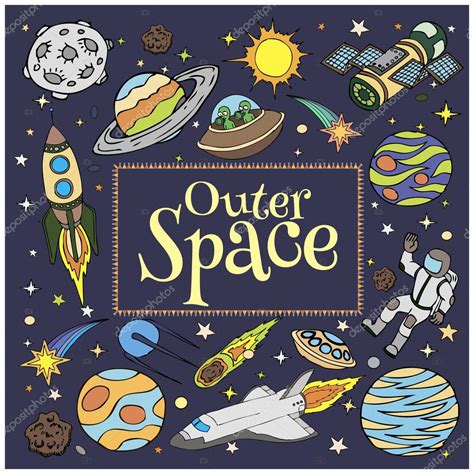 Outer Space Doodles Symbols And Design Elements Cartoon Space Icons