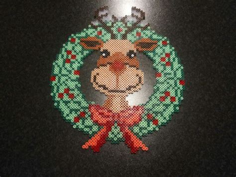 Rudolph Christmas Wreath Perler Beads By Perlerwonders Christmas