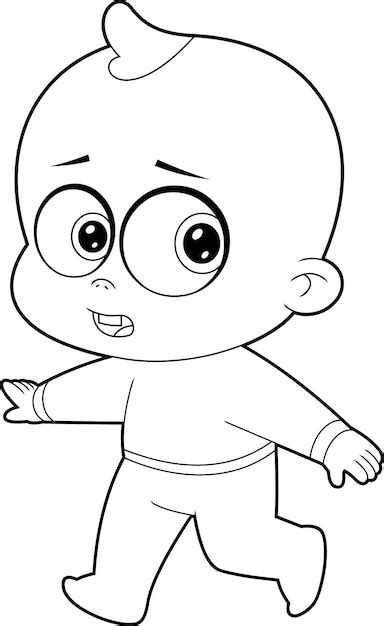 Premium Vector Outlined Cute Baby Boy Cartoon Character Takes First