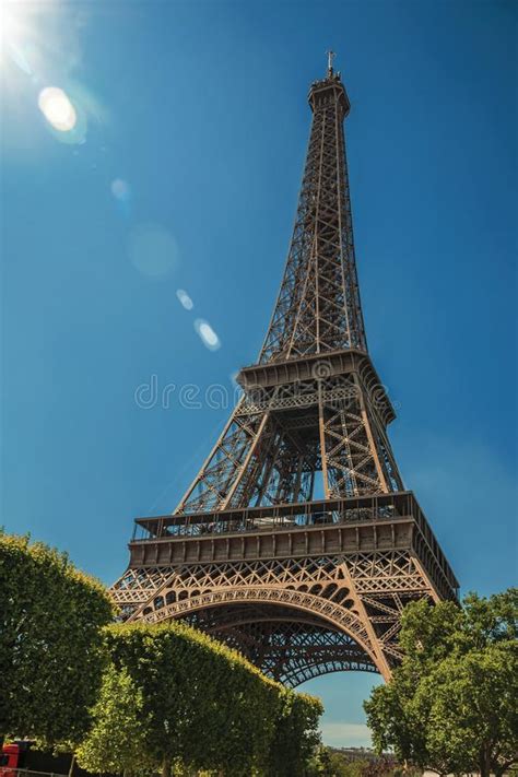 View Of Stunning Eiffel Tower And Trees Under Sunny Blue Sky In Paris