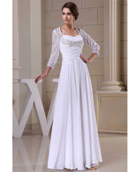 A Line Sweetheart Floor Length Chiffon Wedding Dress With Beading