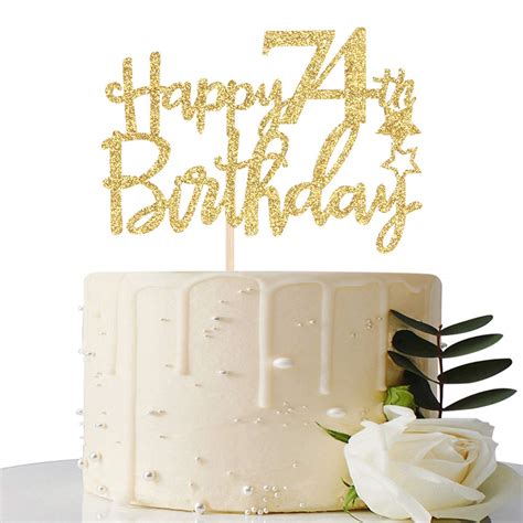 Buy Gold Glitter Happy 74th Birthday Cake Topper 74 Cake Topper