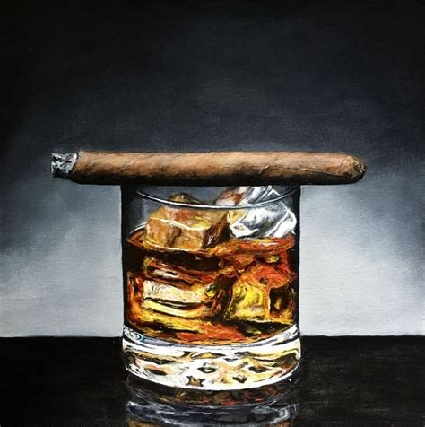 Still Life Original Painting Whiskey Cigar Art Painting Oil Diy