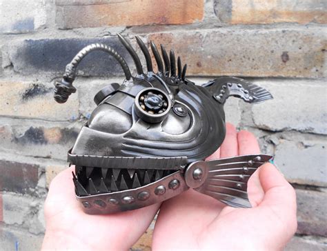 Metal Sculpture Angler Fish Steampunk Mechanical Fish Etsy