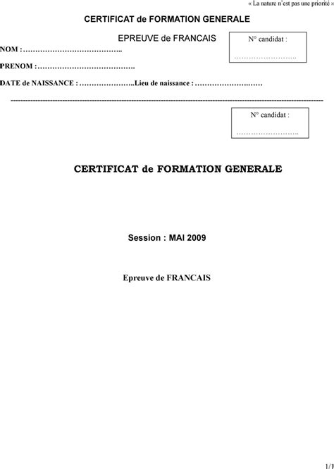 Certificat De Formation Generale Pdf Téléchargement Gratuit