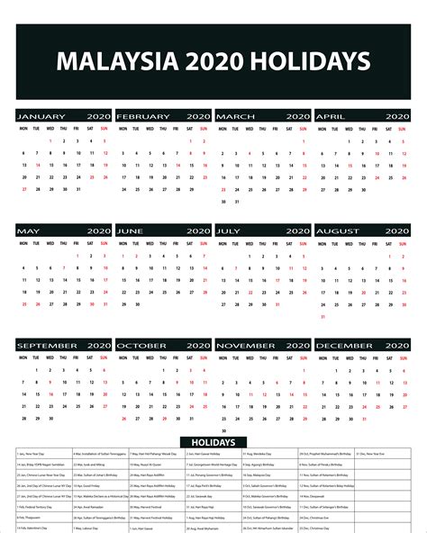 Malaysia Calendar 2020 With Public Holidays Selangor Holidays 2020