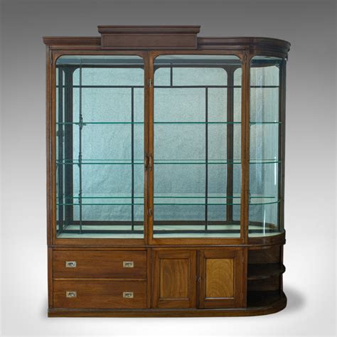 Large Antique Display Cabinet Mahogany Glass Retail Showcase Victo