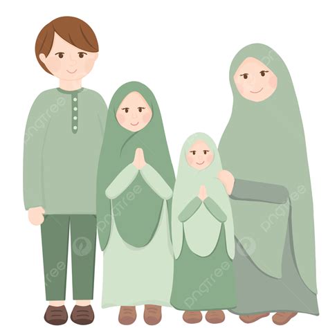 Keluarga Muslim Dengan Dua Putri Di Hari Idul Fitri Keluarga Muslim