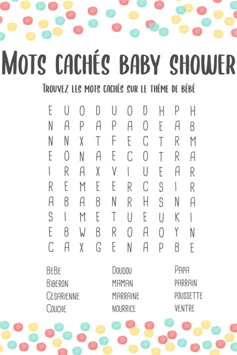 Mots Cachés Baby Shower Jeu Pour Baby Shower Collection concernant