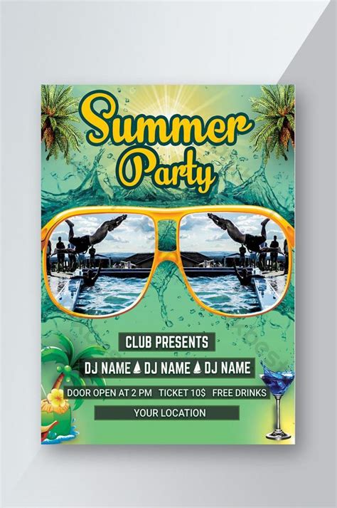 Dashing Summer Pool Party Invitation Flyer Design Psd Free Download
