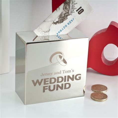 Your wedding website is a great way to let your guests know you'd prefer cash gifts. Personalised Silver Money Box - Wedding Fund | GettingPersonal.co.uk