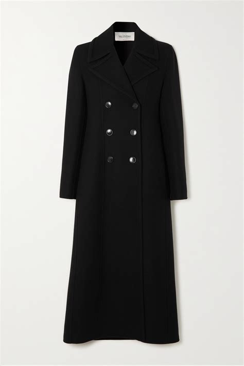 Black Double Breasted Wool Blend Twill Coat VALENTINO NET A PORTER