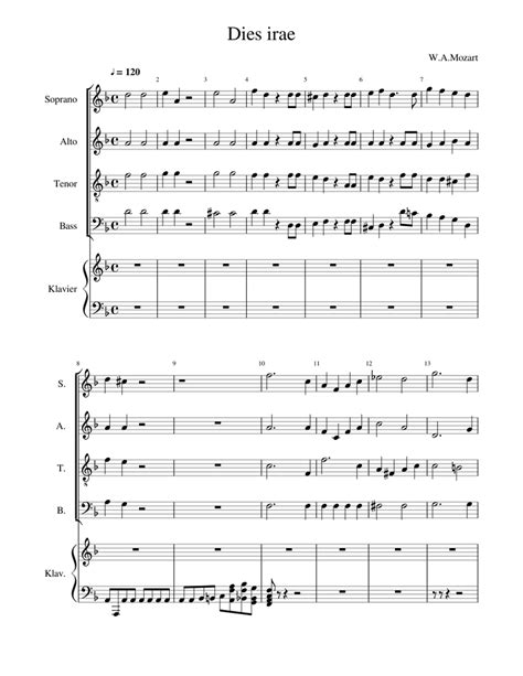Dies Irae Mozart Requiem Kv 626 Tenor Sheet Music For Piano Voice
