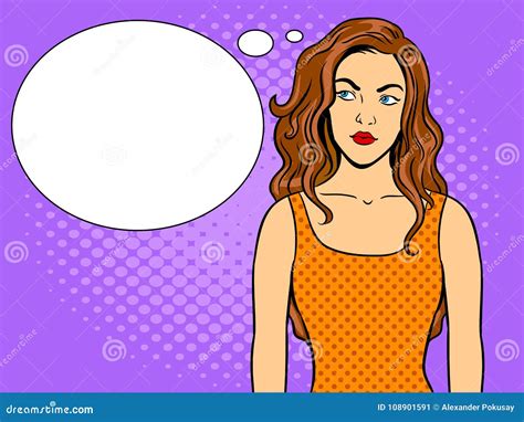 Thoughtful Girl In Pop Art Style Beautiful Woman In Retro Style Vector