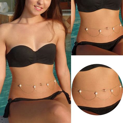 2018 Sexy Faux Pearl Waist Belly Chains Double Layeres Women Bikini