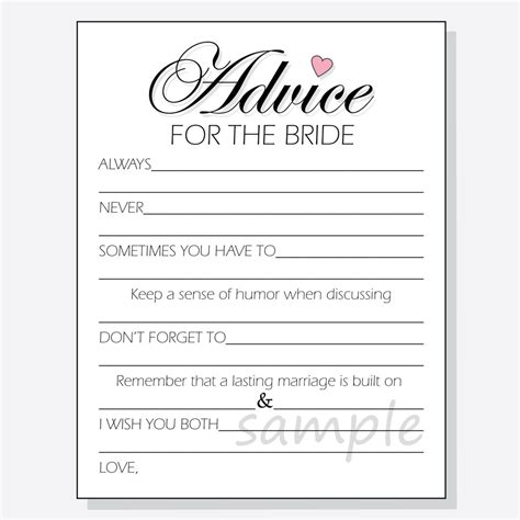 Diy Advice For The Bride Printable Cards For A Bridal Shower Etsy
