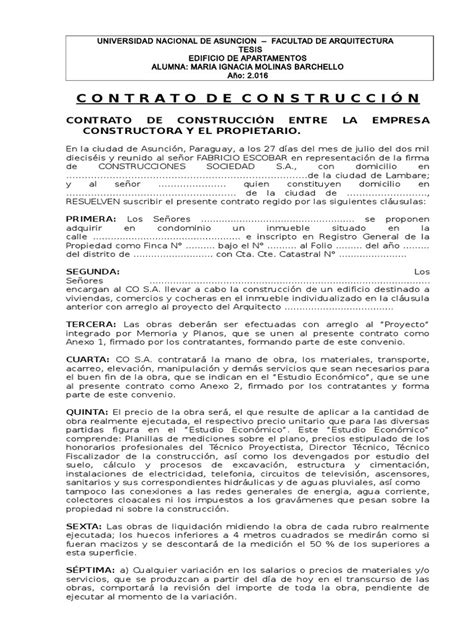 Contrato De Construccion Presupuesto Propiedad