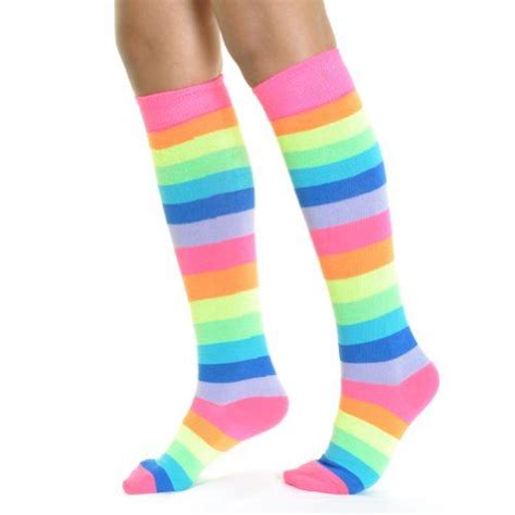 Angelina Neon Rainbow Striped Knee High Socks 2540a6 8 Neon Knee Socks Striped Knee High