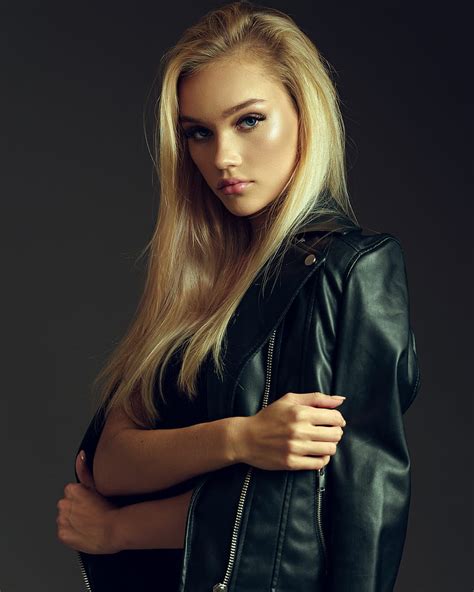 Women Blonde Looking At Viewer Long Hair Leather Jackets Pink