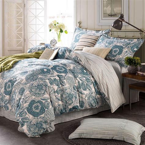 Light Blue And White Floral Cotton Bedding Set Ebeddingsets