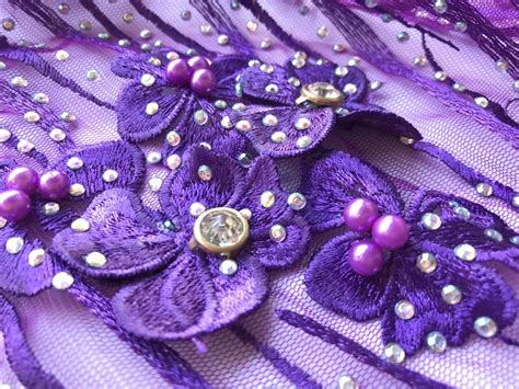 2017 Floral Flower Design Beaded Shining Purple High Quality Embroidered French African Tulle