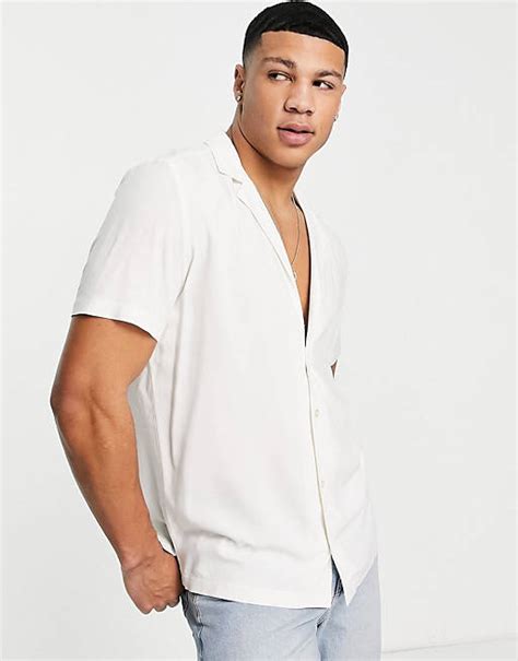 Topman Shirt With Extreme Deep Revere In White Asos