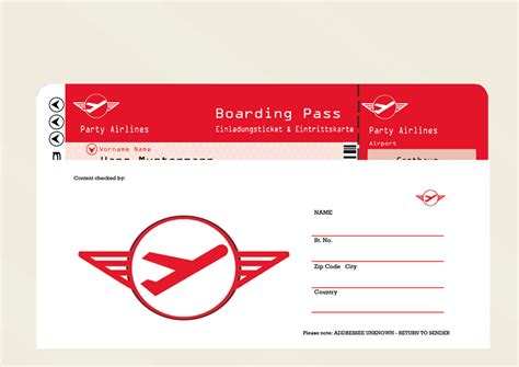 Gutschein vorlagen für einen flug flüge. Briefumschläge Einladung Flugticket Boarding Pass Rot