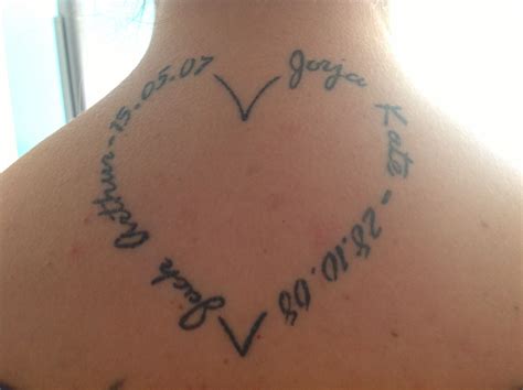 Heart Shape Tattoo With My Kids Name And Birth Date