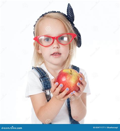 Girl Holding An Apple Stock Image Image Of Cheerful 83471177