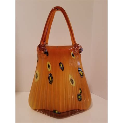 Vintage Murano Hand Blown Art Glass Hand Bag Purse Vase With Handles Chairish