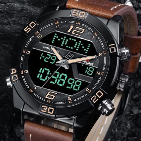 Leather Military Wrist Watch Mens Fashion Rugged Watches For Men