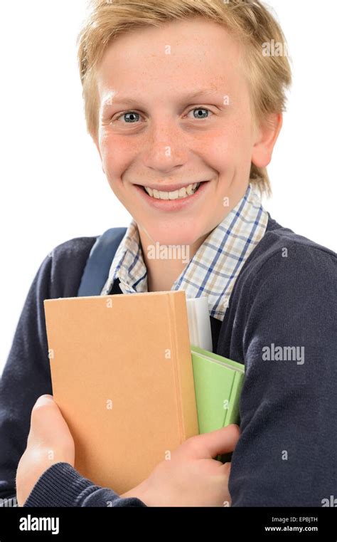 Cheerful Teenage Student Holding Books Stock Photo Alamy