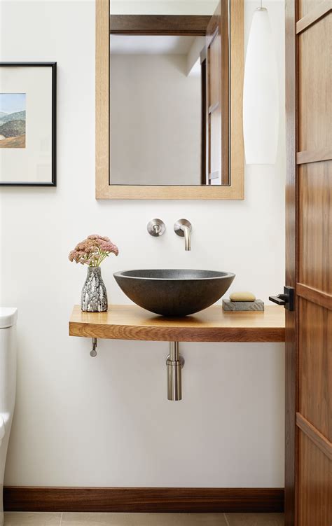 Soulful Home Powder Room With Vessel Sink And Exposed Plumbing Powder