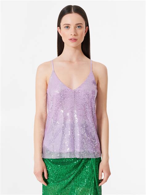 Top With Lilac Sequins And Thin Straps Lilac Women Rinascimento