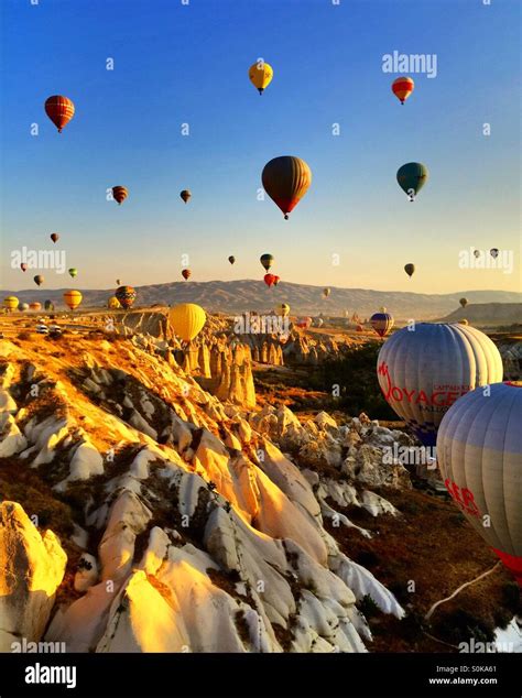 Hot Air Balloon During Sunrise Moment In Cappadocia Turkey 2015 Stock